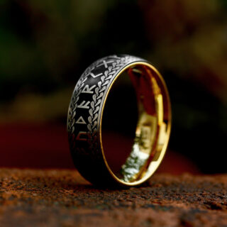 Bague viking runes tressées dorée