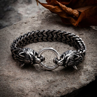 Bracelet Viking Tête de Loup Fenrir argenté