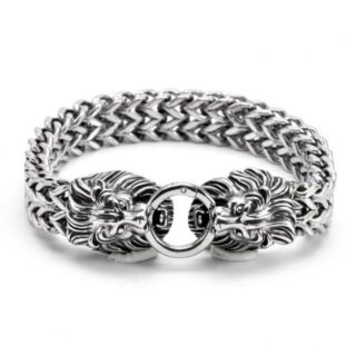 Bracelet Viking tête de Lion argenté
