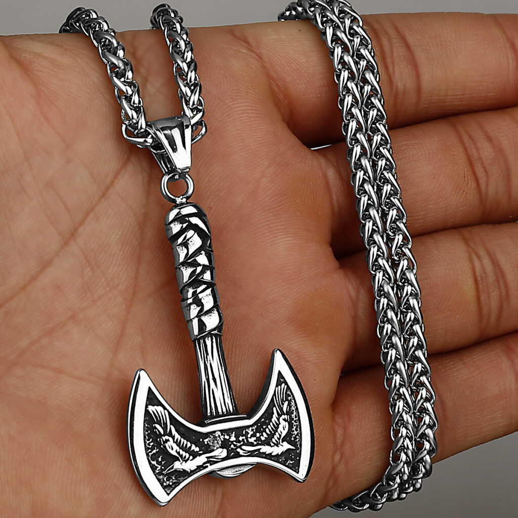 Collier Viking Amulette hache d'odin argenté