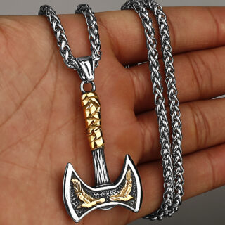 Collier Viking Amulette hache d'odin doré