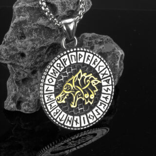 Collier Viking Rune de Fenrir doré