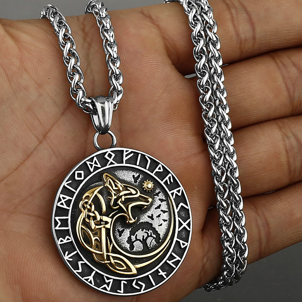 Collier viking Doré Loup Géant