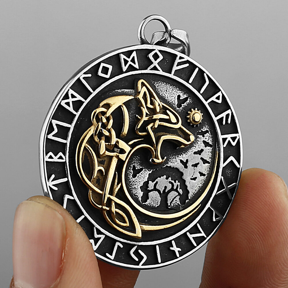 Collier viking Loup Géant Doré pendentif