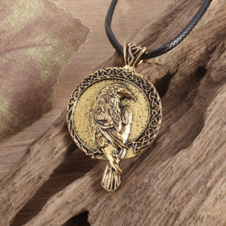 Collier viking corbeau doré d'Odin