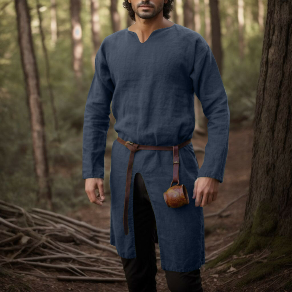 Déguisement viking chemise en lin rétro bleu