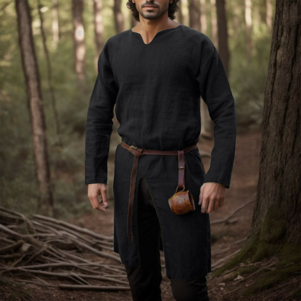 Déguisement viking chemise en lin rétro noir