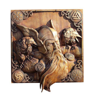 Statuette Viking en bois odin Hugin et Munin
