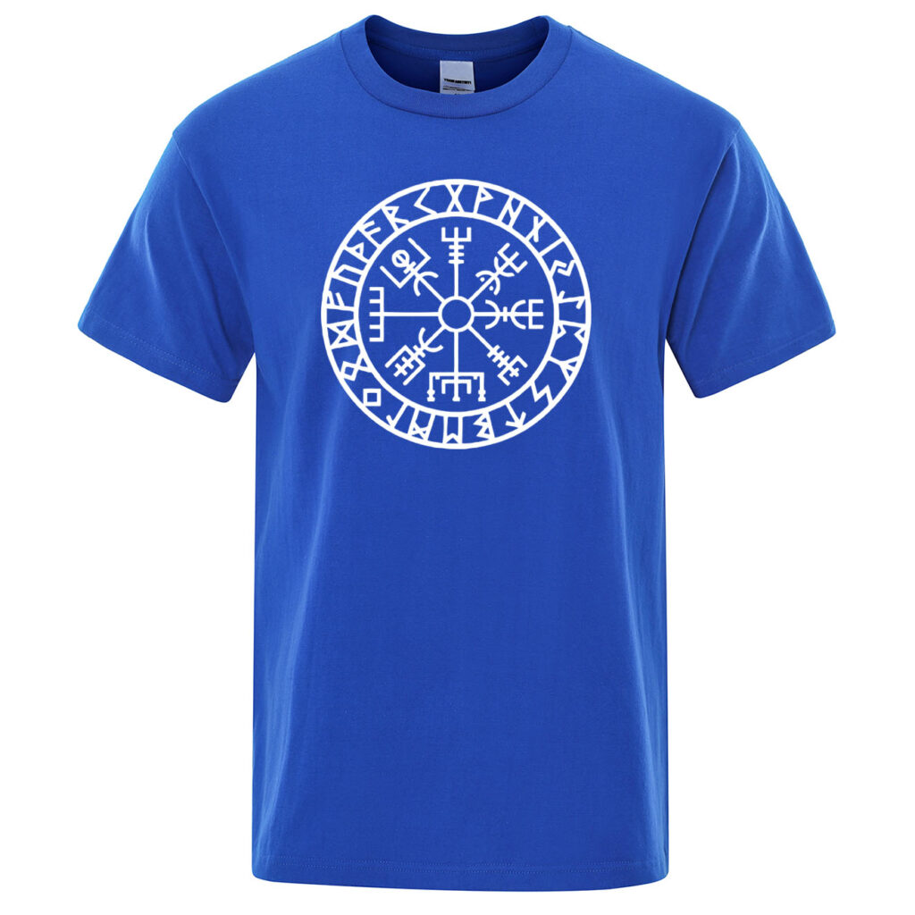 T shirt Viking Odin Runes Valhalla bleu