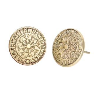 Boucles d'Oreilles Viking Aegishjalmur avec Runes Dorées