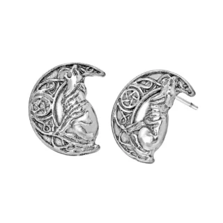 Boucles d'Oreilles Viking Fenrir hurlant sous la lune Argentées