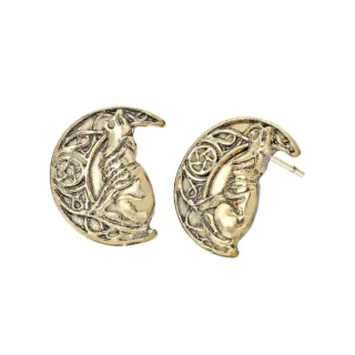 Boucles d'Oreilles Viking Fenrir hurlant sous la lune Dorées