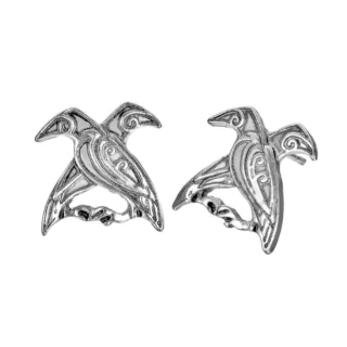 Boucles d'Oreilles Viking Hugin & Munin croisés Argentées