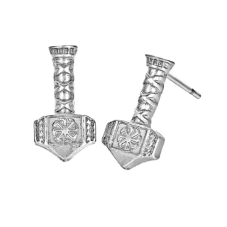 Boucles d'Oreilles Viking Mjöllnir avec Kolovrat Argentées