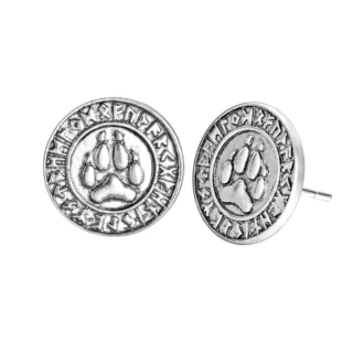 Boucles d'Oreilles Viking Patte d'Ours avec Runes Argentées