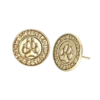 Boucles d'Oreilles Viking Patte d'Ours avec Runes Dorées