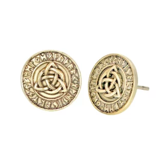Boucles d'Oreilles Viking Triquetra avec Runes Dorées
