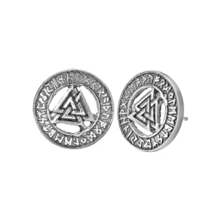 Boucles d'Oreilles Viking Valknut avec Runes Argentées