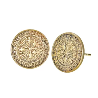 Boucles d'Oreilles Viking Vegsivir avec Runes Dorées