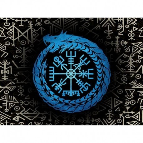 Drapeau Viking - Serpent Jörmungand - 150 x 200 cm - Bleu