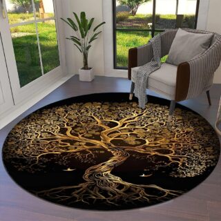 Tapis viking rond arbre de vie doré