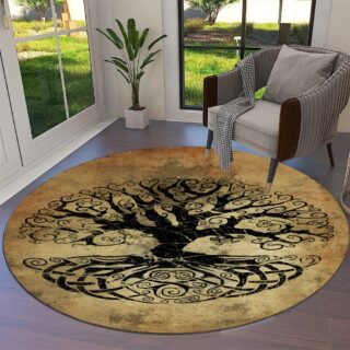 Tapis viking rond arbre de vie vintage