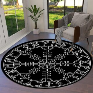 Tapis viking rond runes blanches