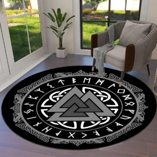 Tapis viking rond valknut et dragon nordique